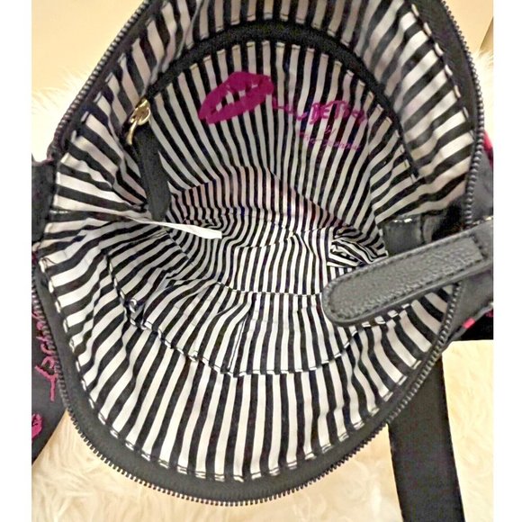 BETSY JOHNSON HOT PINK FUSCHIA LEOPARD CHEETAH ANIMAL PRINT NYLON CROSSBODY BAG - Picture 11 of 11